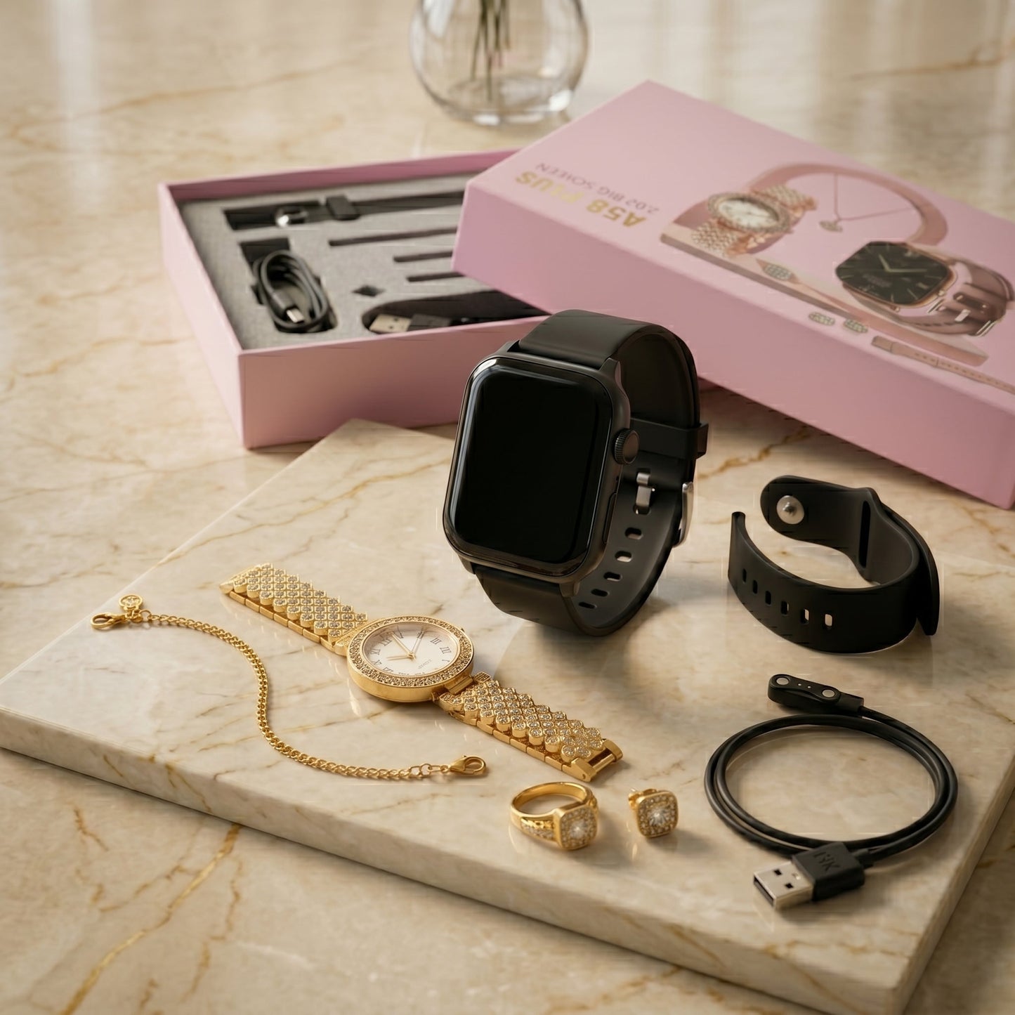 A58 Plus Luxury Smart Watch Gift Set