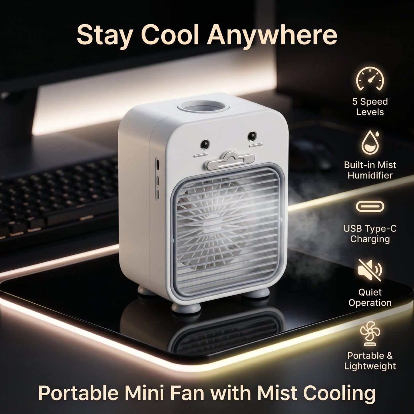 Portable Mini Fan With Mist Cooling