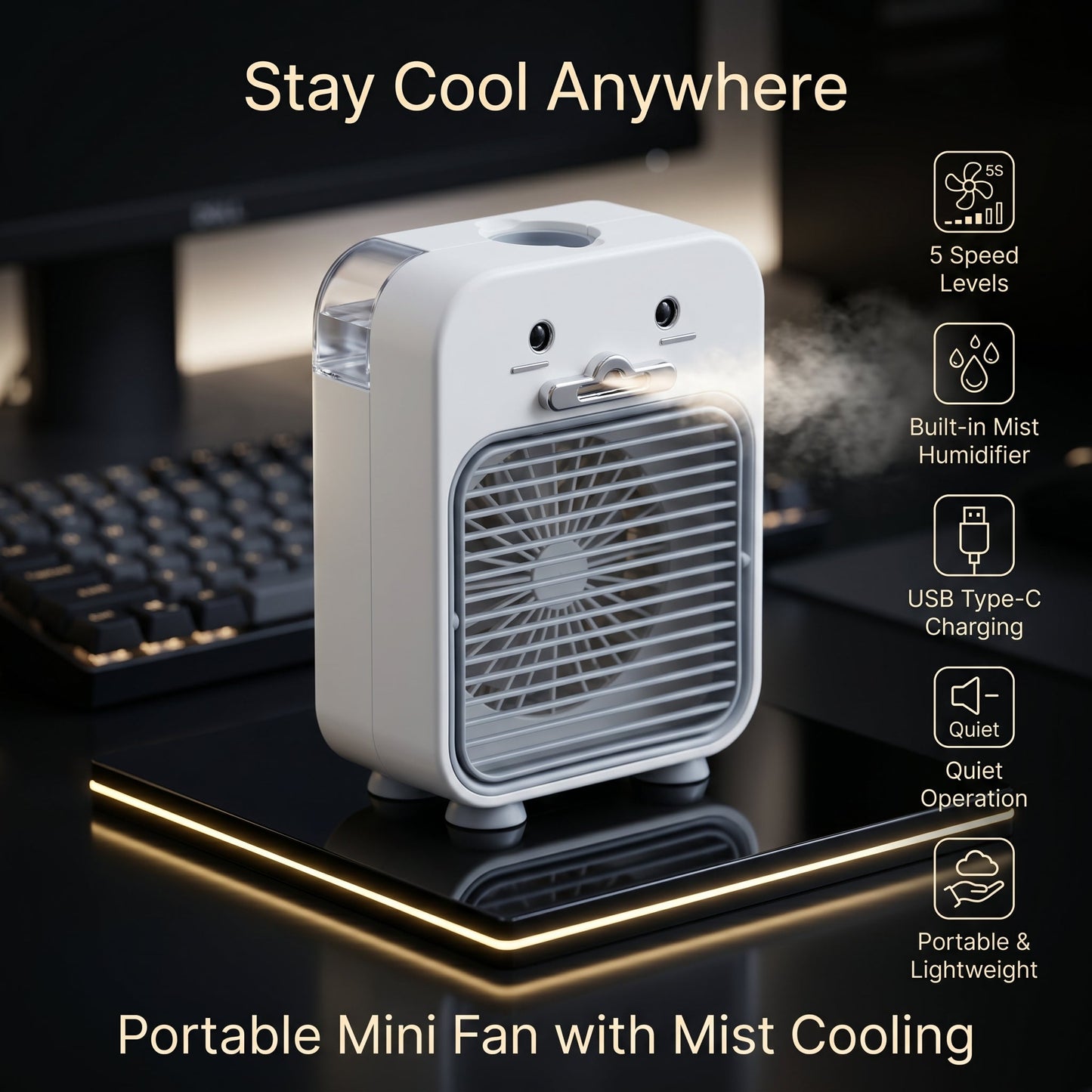 Portable Mini Fan With Mist Cooling