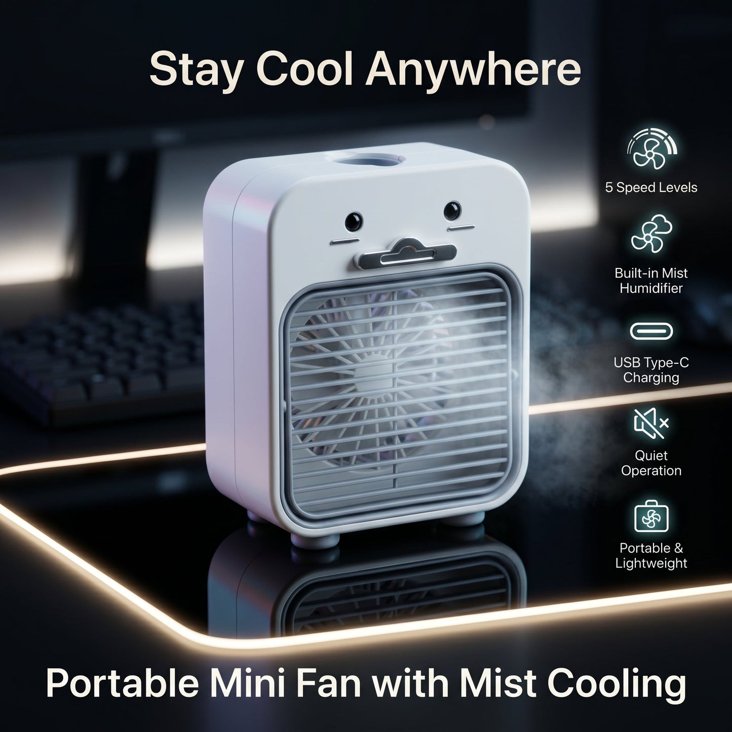 Portable Mini Fan With Mist Cooling