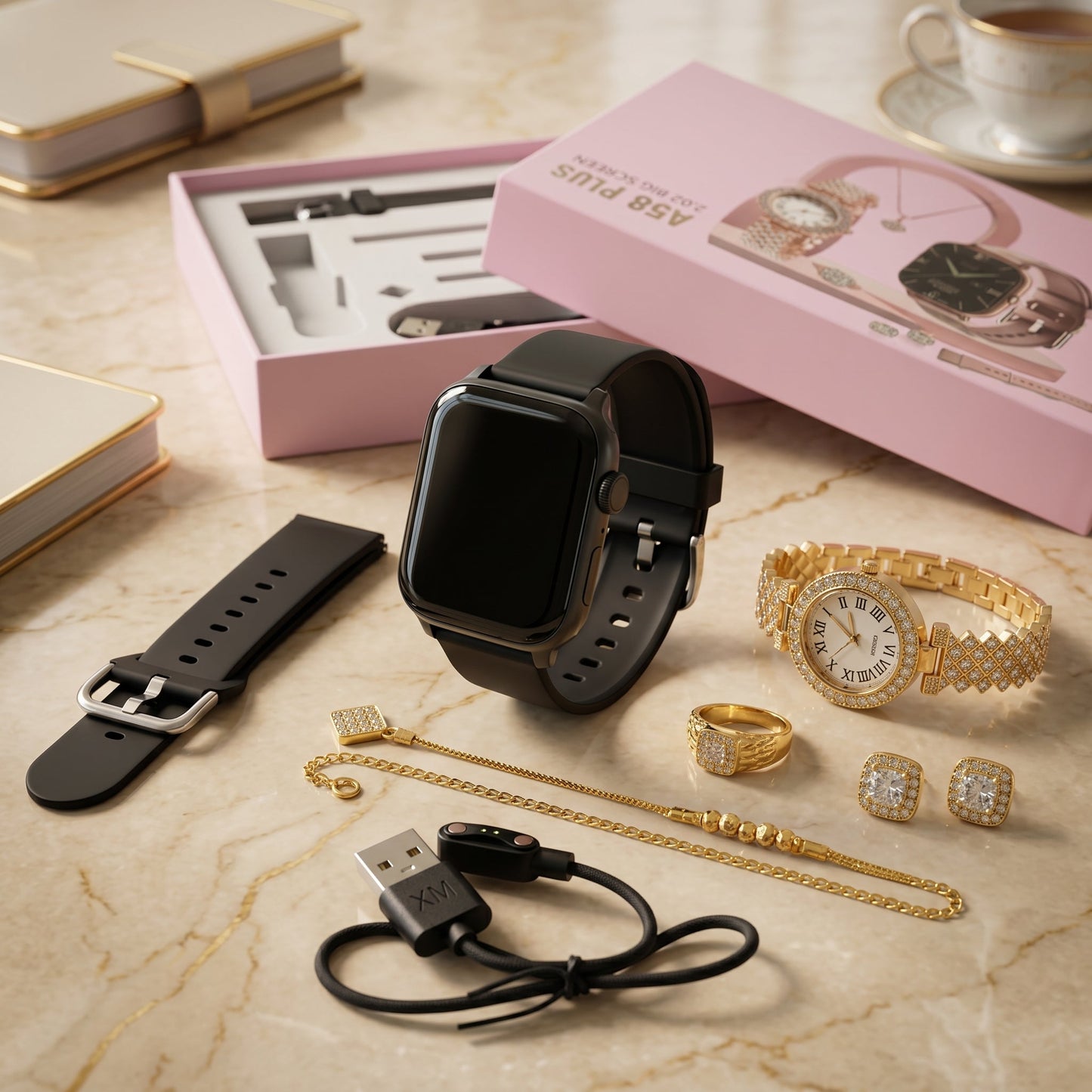 A58 Plus Luxury Smart Watch Gift Set